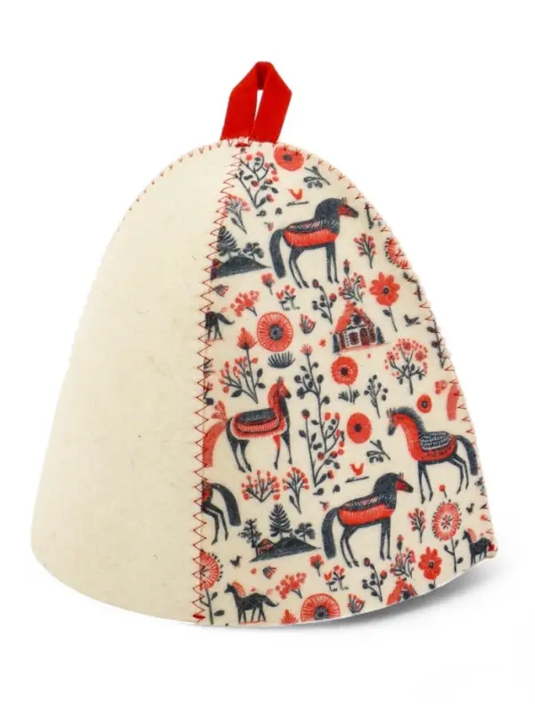 Шапка для бани и сауны &laquo;Мезенские кони&raquo;, полиэфир, шерсть