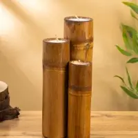 Свеча в бамбуке тройная, 14×15×30 см, 100 мл, бежевая