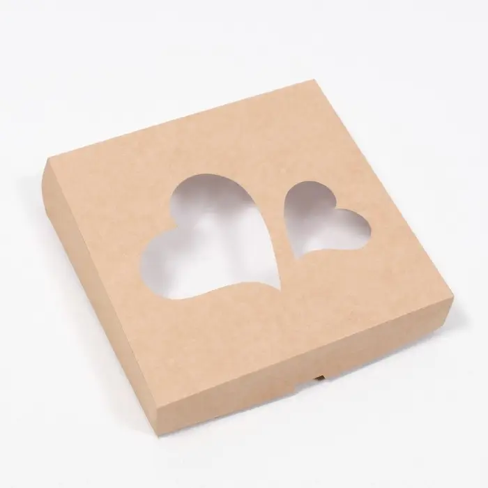 Коробка складная «Сердца», крафт, 20×20×4 см