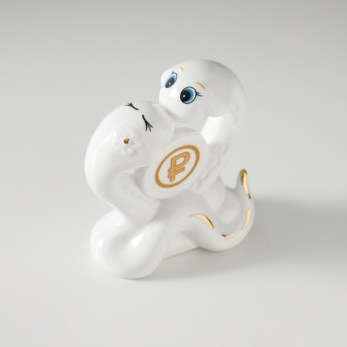 Сувенир керамика Сувенир керамика "Две змейки целуются, с рублём" с золотом 3,5х7,5х8 см