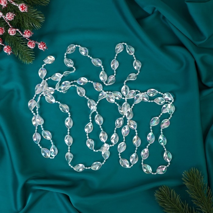 Бусы на ёлку 2,7 м d-15 мм Бусы на ёлку 2,7 м d-15 мм "Льдинки" перо две бусинки, прозрачный перламутр