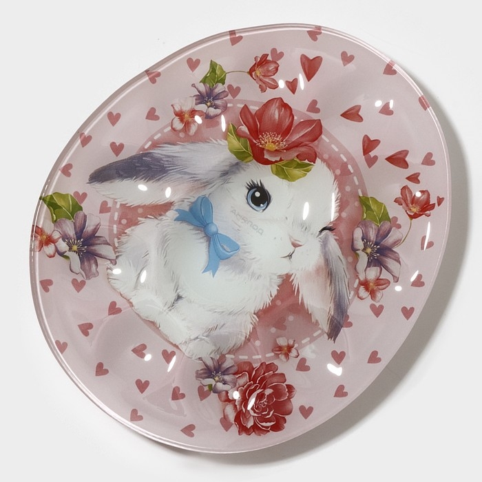 Подставка стеклянная для яиц Доляна «Цветочный зайка», 10 ячеек, 24×20,6 см, цвет розовый