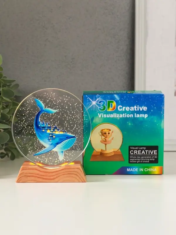 Сувенир стекло свет Сувенир стекло свет "Диск. Кит" 5хLED d=10 см, USB, цветной 10х4х11,4 см