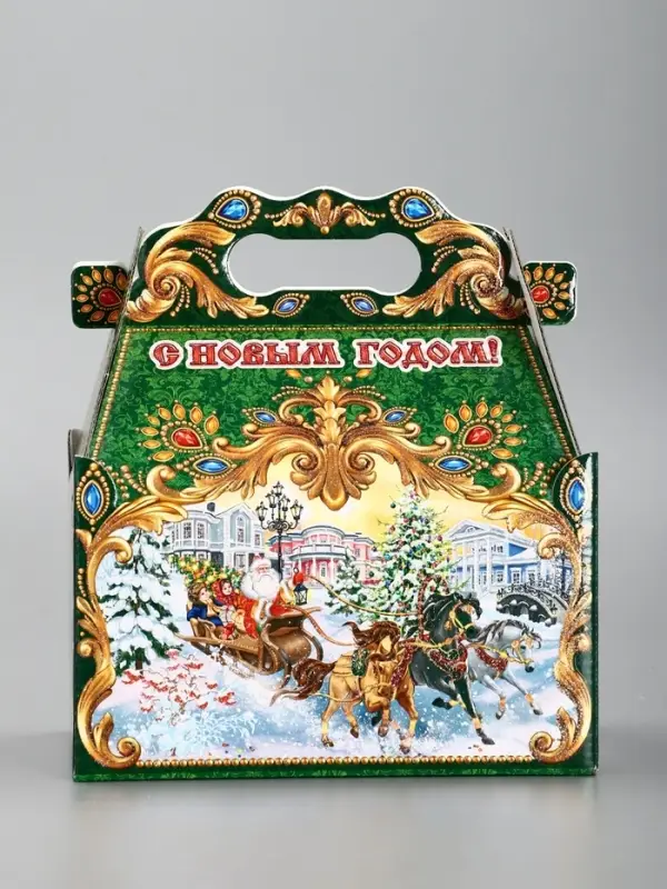 Подарочная новогодняя коробка «ЧУДО ТРОЙКА в золоте» 20×12×19 см Подарочная новогодняя коробка «ЧУДО ТРОЙКА в золоте» 20×12×19 см
