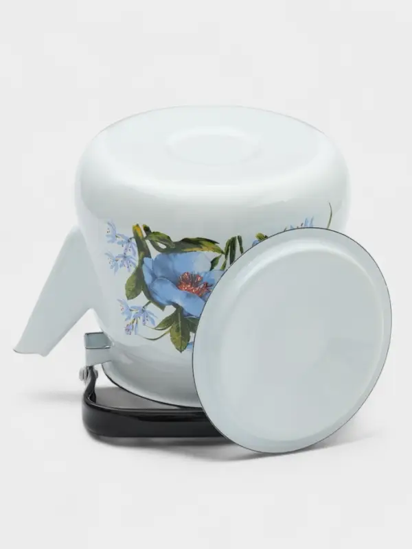 Чайник &laquo;Цветы синие&raquo;, 3.5 л, эмалированная сталь, белый