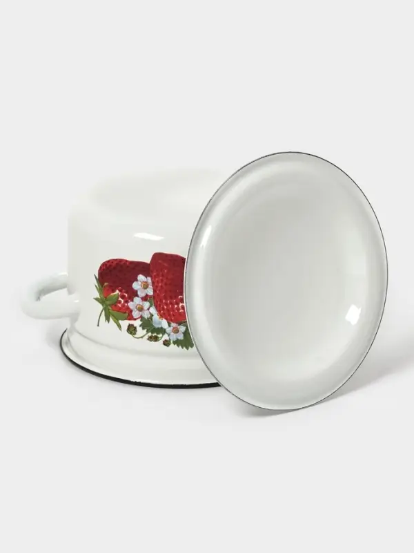 Кастрюля эмалированная, 2 л, d=17 см, с крышкой, белая