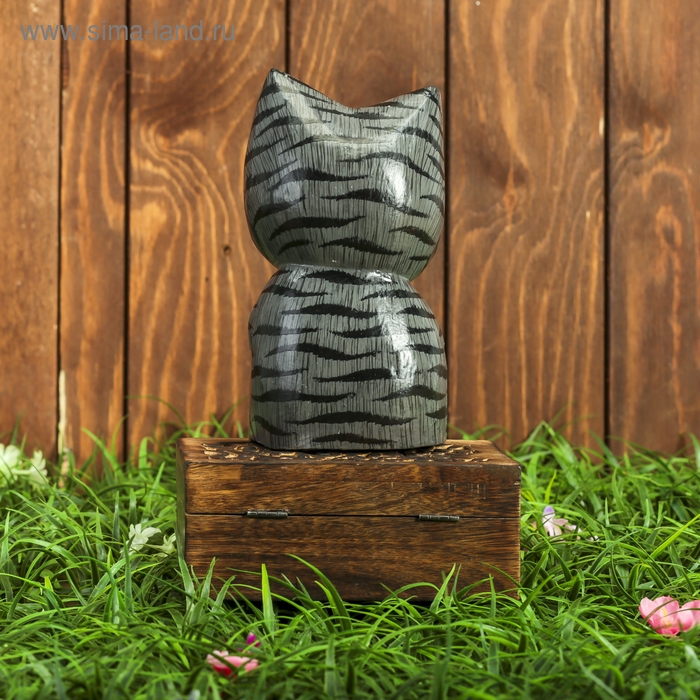 Сувенир дерево Сувенир дерево "Котёнок рыбак" серый 9х9х25 см