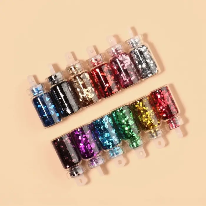 Блёстки для декора &laquo;Сияние&raquo;, набор 12 бутылочек, средние, разноцветные