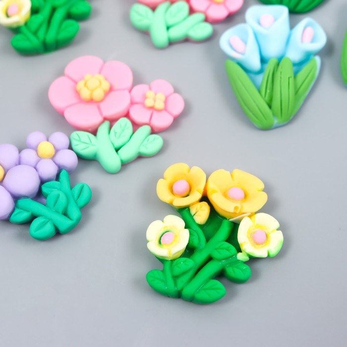 Декор для творчества пластик "Цветочный кустик" набор 8 шт 2,8х3х0,7 см