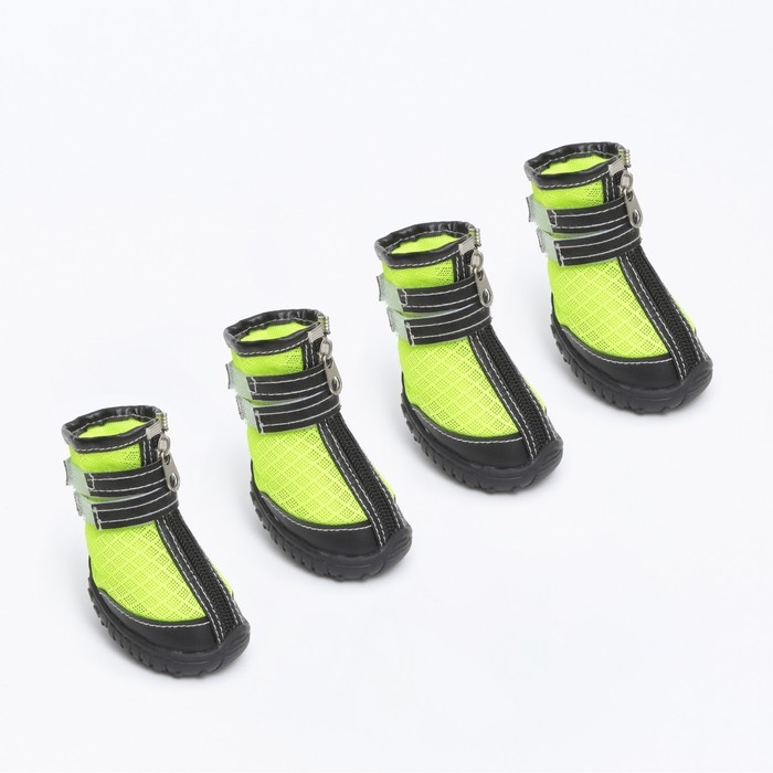 Ботинки высокие для больших собак, набор 4 шт, размер M (подошва 9х6,4 см), чёрно-салатовые