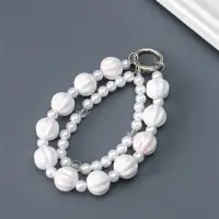 Брелок на карабине "Две нитки с жемчугом" бусины d=0,8 и 1,6 см 12,5х1,6 см