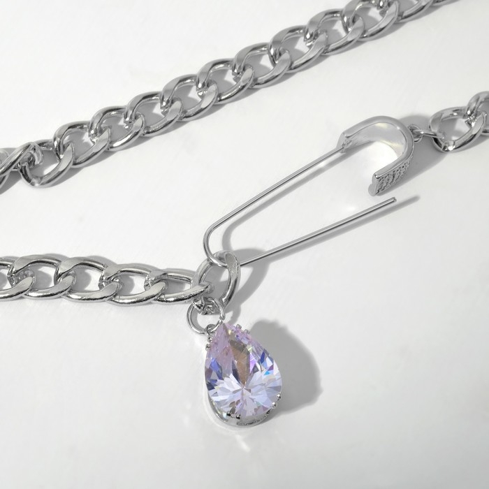 Кулон «Цепь» булавка и капля, цвет белый в серебре, 52 см Кулон «Цепь» булавка и капля, цвет белый в серебре, 52 см