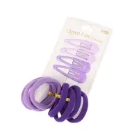 Набор для волос QF &laquo;Мира&raquo;, 12 шт.: 4 невидимки 5 см, 8 резинок 3.5 см, сиреневый