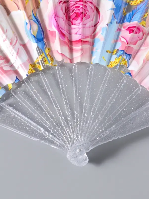 Веер складной пластик &laquo;Чайные розы&raquo;, блеск, 23 см