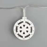 Гирлянда &laquo;Нить&raquo; 2 м с насадками &laquo;Снежинка&raquo;, IP20, прозрачная нить, 10 LED, батарейки AAх2 (нет в комплекте), свечение тёплое белое