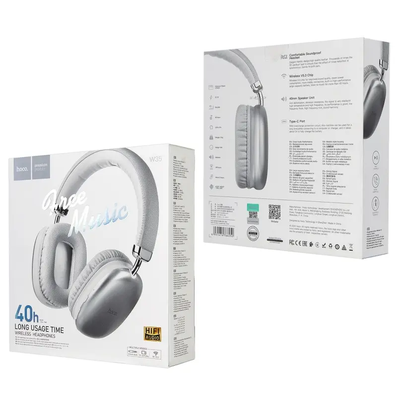 Наушники W35 Wireless Headset Long Usage Time HOCO серебро Наушники W35 Wireless Headset Long Usage Time HOCO серебро