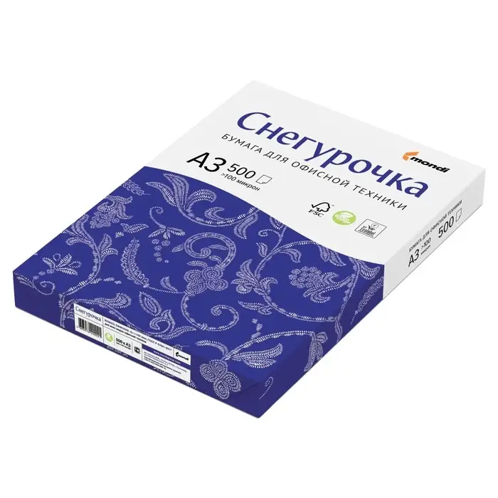 Бумага А3 500 л, Снегурочка, 80 г/м&sup2;, белизна 146% CIE, класс C (цена за 500 листов)