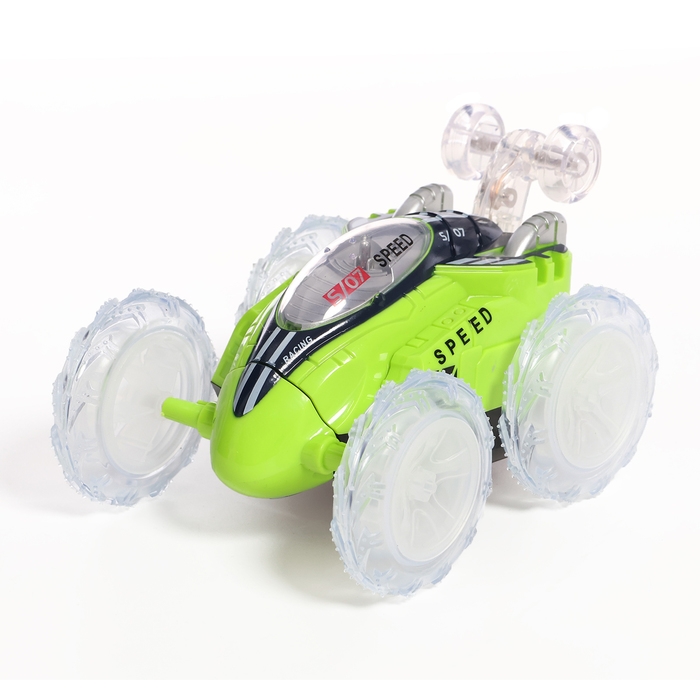 Машина-перевёртыш радиоуправляемая «Трюк», работает от батареек, световые эффекты, цвет зелёный Машина-перевёртыш радиоуправляемая «Трюк», работает от батареек, световые эффекты, цвет зелёный