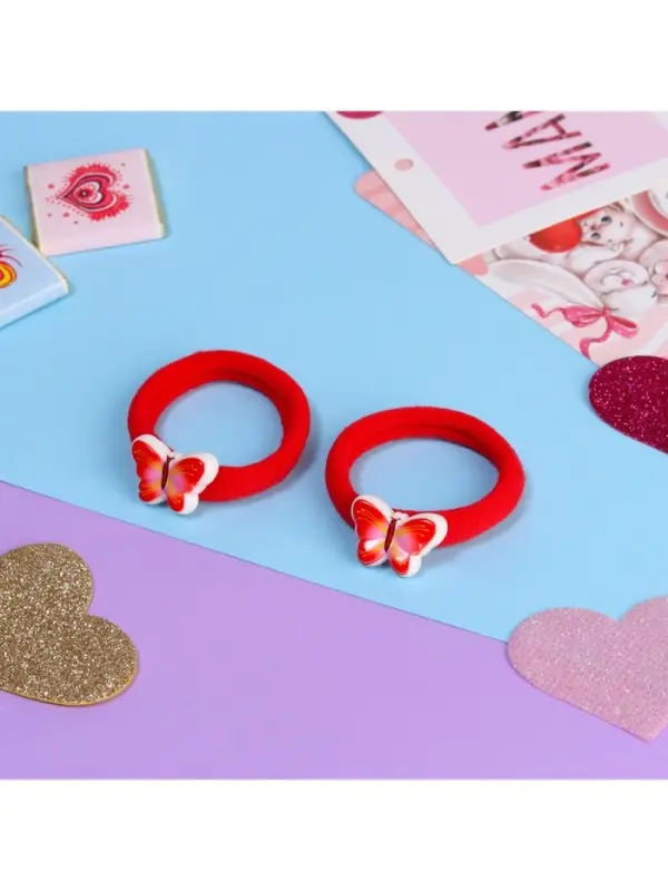 Резинка для волос «Маленькая радость», набор 2 шт., бабочка, 3.5 см, красная
