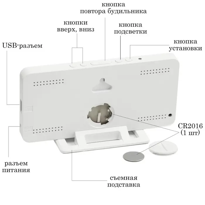 Часы электронные настольные, USB, календарь, подсветка, будильник, термометр, на подвесе