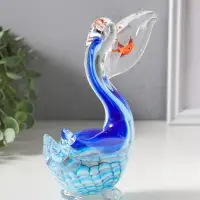 Сувенир стекло "Пеликан с рыбкой в клюве" под муранское стекло 7,5х14х17 см