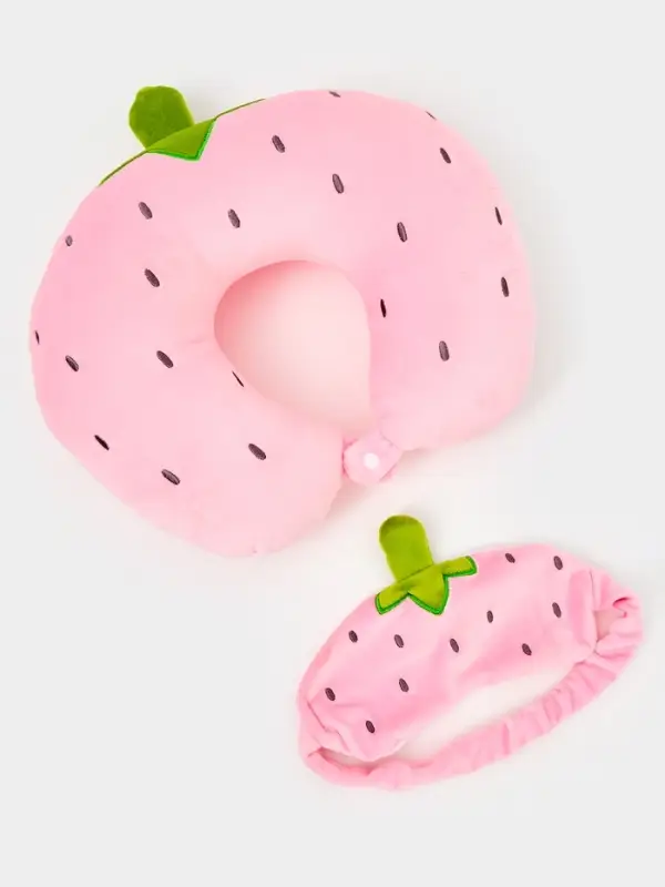 Мягкая игрушка - антистресс подголовник "Клубничка" с маской для сна