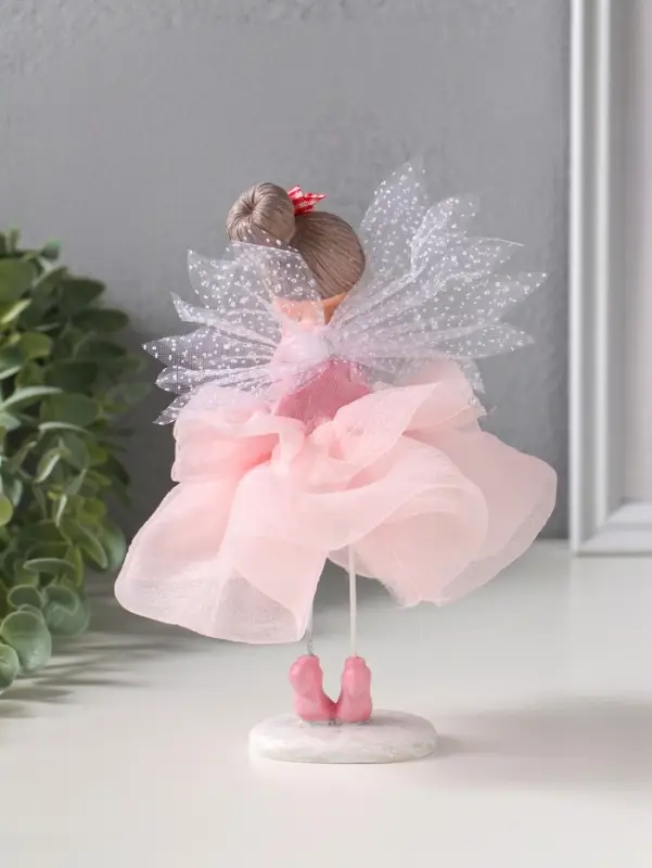 Сувенир полистоун "Малышка-фея с большим бантом в розовой юбке" 10,5х10,5х16,5 см
