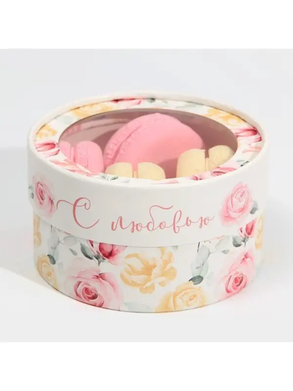Коробка для макарун, кондитерская упаковка тубус с окном, &laquo;С любовью&raquo; 12&times;12&times;5 см