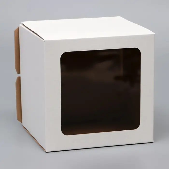 Коробка под торт, с окном, без ручек, белая, 24&times;24&times;22 см