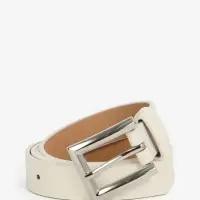 Ремень женский, 110&times;2.3 см, классическая пряжка металл, серебристая, белый