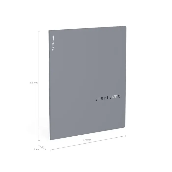 Тетрадь 48 листов в клетку, ErichKrause Simple Color, 60 г/м&sup2;, серая, МИКС