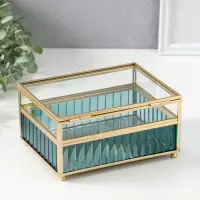 Шкатулка стекло с металлическим каркасом  "Линии по низу" голубая 14х18х9,5 см