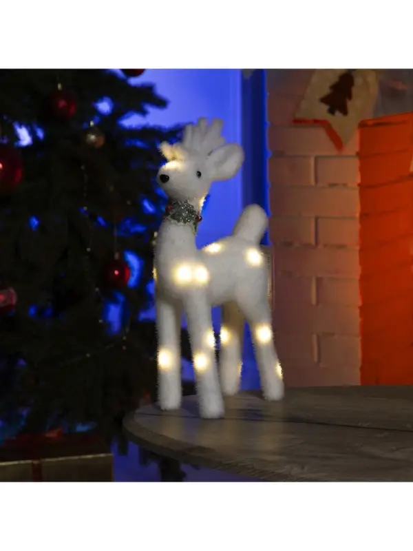 Светодиодная фигура &laquo;Олень&raquo; 16&times;30&times;9 см, флок, от батареек, свечение тёплое белое