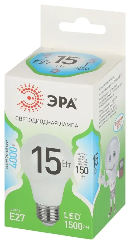 Лампа светодиодная LED 15 Вт 1500Лм 4000К груша нейтральный E27 220-240В LED A60-15W-840-E27 Green Line