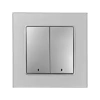 Выключатель TOT Glossy Glass, 10 А, 2 клавиши, с подсветкой, скрытый монтаж, стеклянная рамка, серебристый