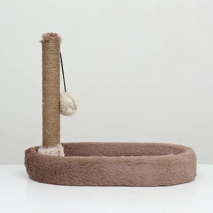 Лежанка с когтеточкой &laquo;Пижон&raquo;, овальная, 55&times;36&times;47 см, пушистый мех, джут, коричневая