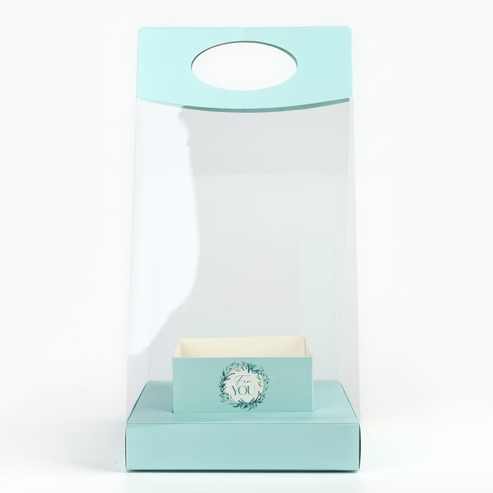 Коробка подарочная складная переноска для цветов, упаковка, «Бирюза», 20 x 20 x 4 см Коробка подарочная складная переноска для цветов, упаковка, «Бирюза», 20 x 20 x 4 см