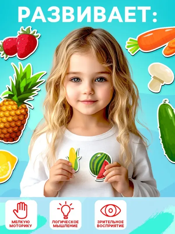 Магнитный игровой набор &laquo;Фрукты-овощи&raquo;, 41 элемент