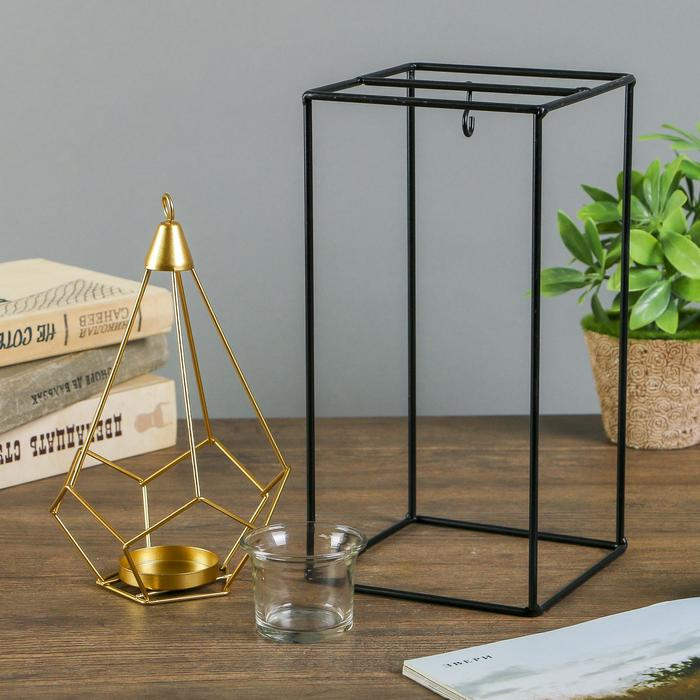 Подсвечник металл на 1 свечу  Подсвечник металл на 1 свечу "Пирамида в прямоугольнике" 26х13х13 см