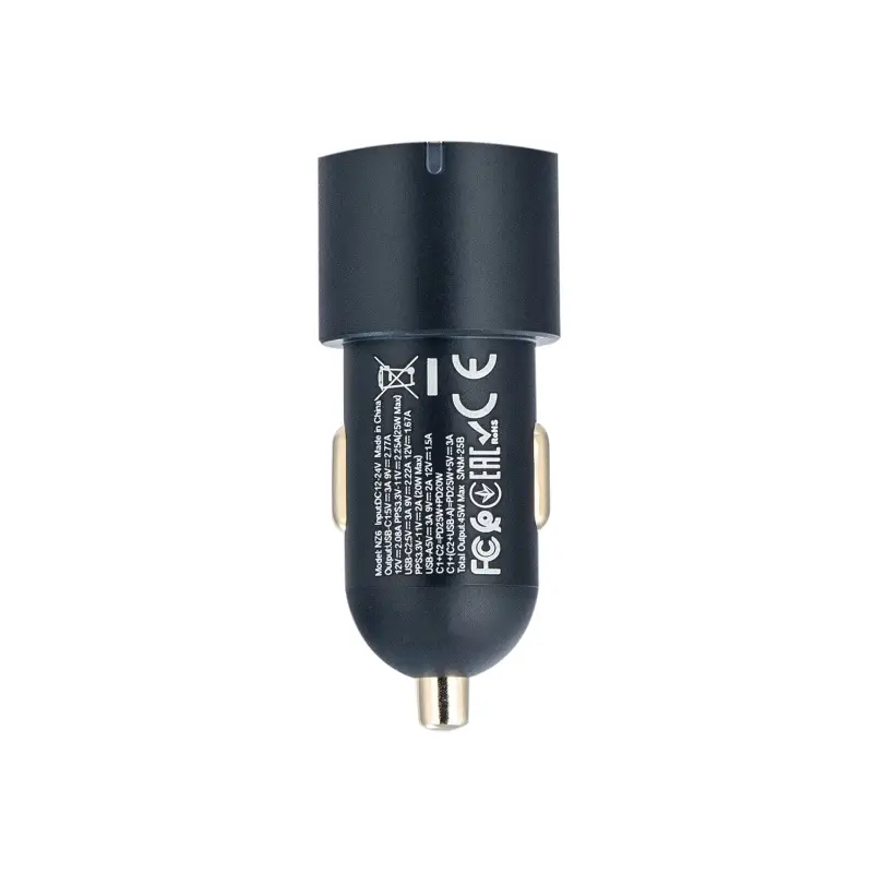 Переходник автомобильного зарядного устройства на 2 Type-C PD45W + USB QC3.0 NZ6 HOCO черный