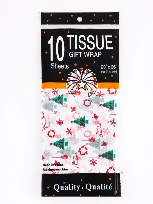 Бумага упаковочная тишью "С рождеством!", белая, 50 х 66 см