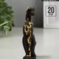 Фигура керамика &laquo;Кошка Багира&raquo;, чёрная, правая, роспись, 5&times;4&times;20 см