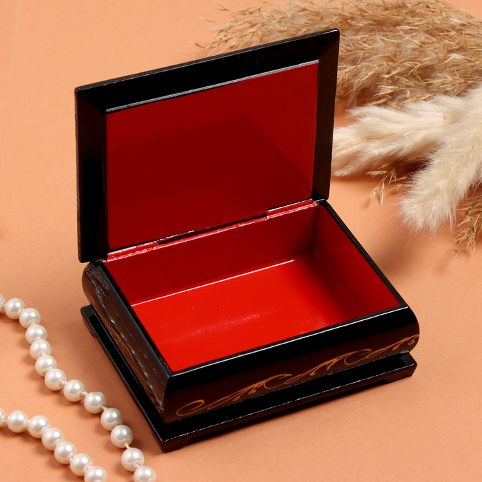 Шкатулка «Пара журавлей», черная, 8×10,5 см, лаковая миниатюра