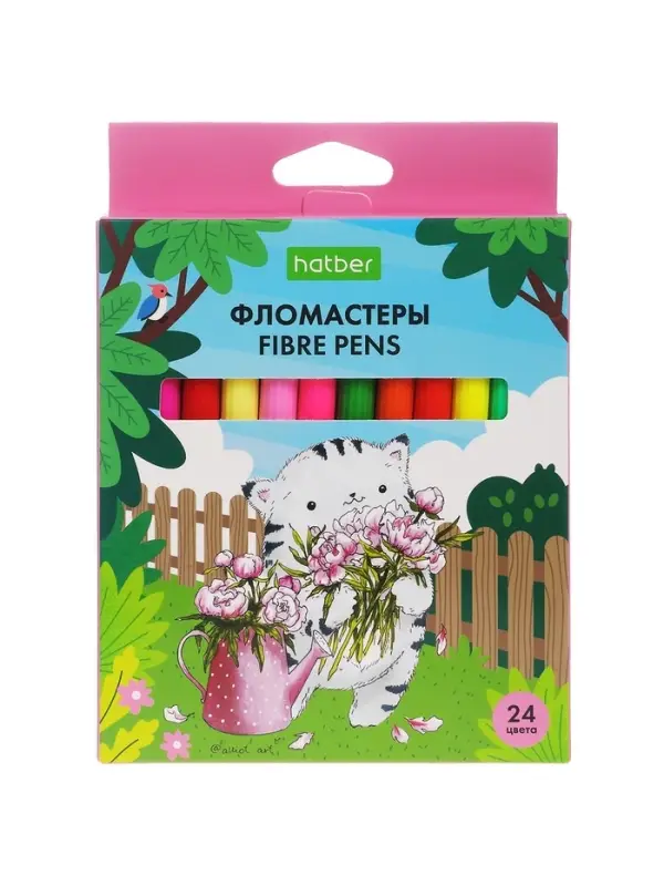 Фломастеры 24цв, Hatber, ЭКО, Приключения кота Пирожка, карт.уп, европодвес 66362