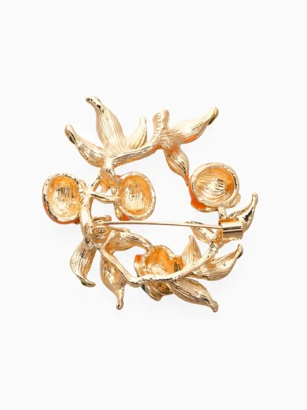 Брошь Брошь "Ветка апельсинов", цвет оранжево-зелёный в золоте