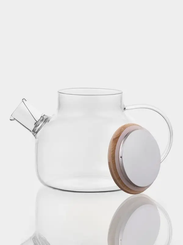 Заварочный чайник BellaTenero &laquo;Эко&raquo;, 1 л, с бамбуковой крышкой, металлический фильтр, стекло