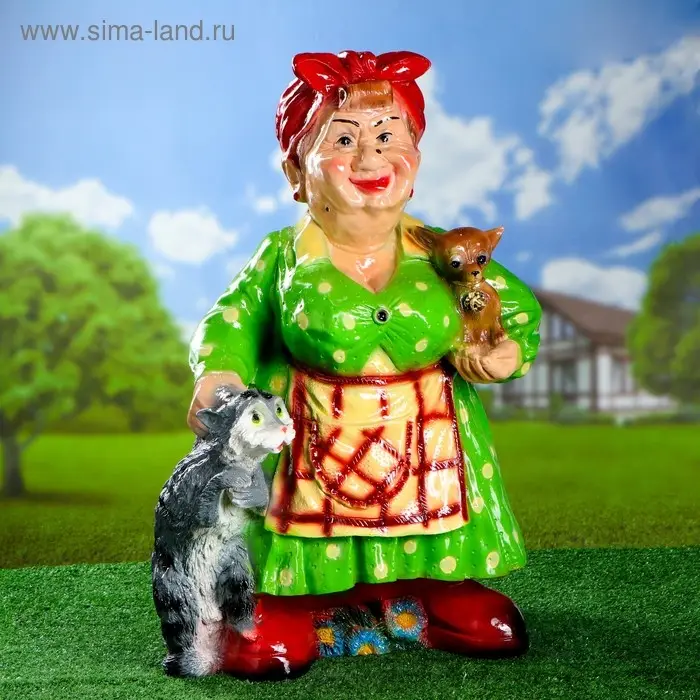 Садовая фигура  Садовая фигура "Тёща с котом и собакой" 51х44х77см МИКС