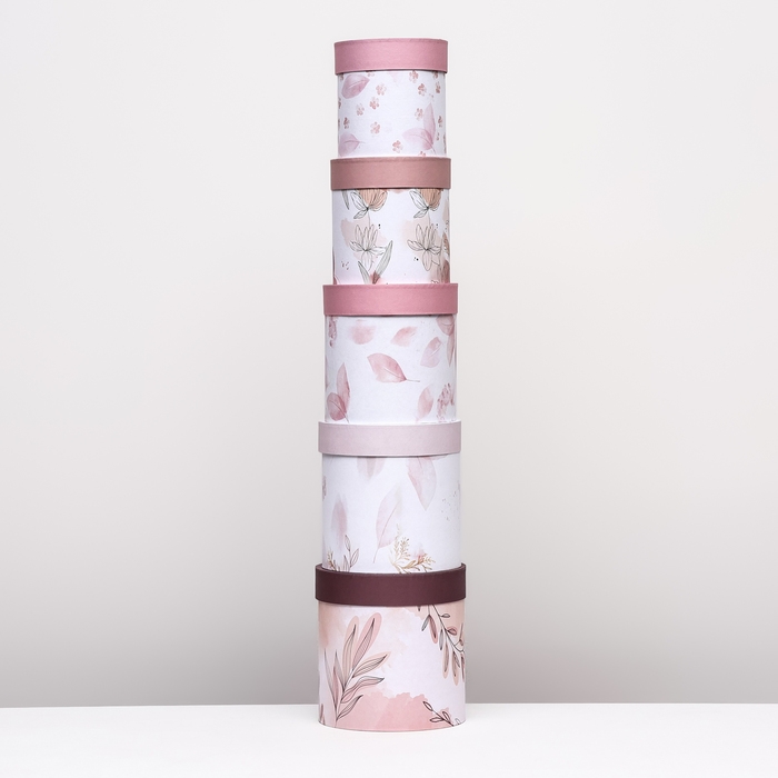 Набор шляпных коробок 5 в1  Набор шляпных коробок 5 в1 "Легкость", 20 х 20 - 15 х 15 см