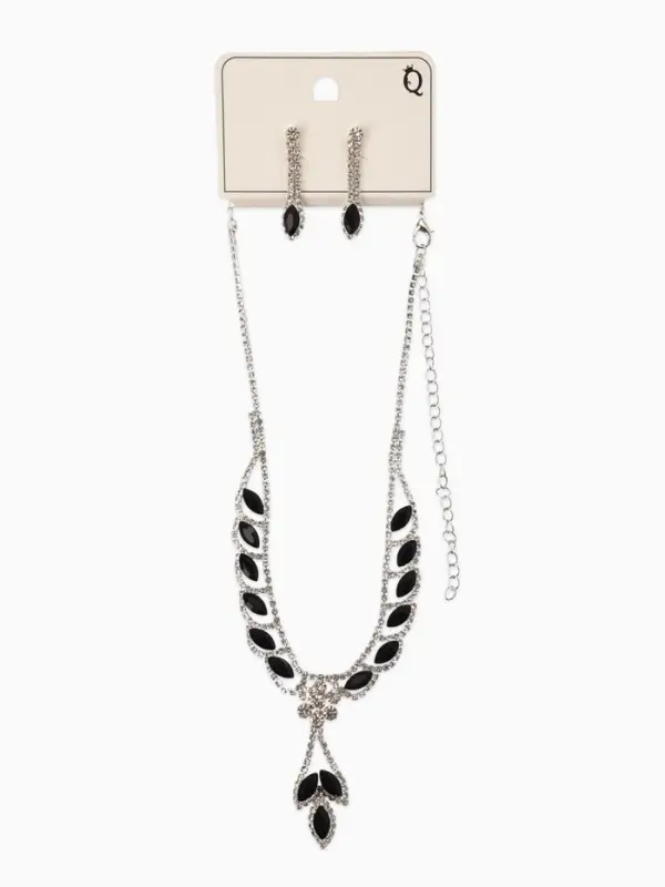 Набор 2 предмета: серьги, колье &laquo;Листопад&raquo;, ромб, чёрно-белый в серебре, 45 см
