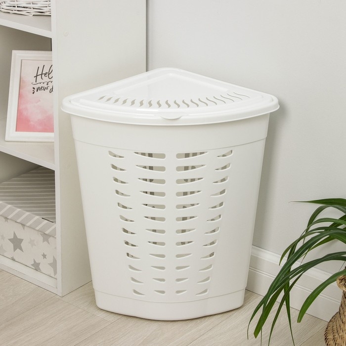 Корзина для белья угловая с крышкой, 45 л, 38×38×56 см, цвет белый Корзина для белья угловая с крышкой, 45 л, 38×38×56 см, цвет белый